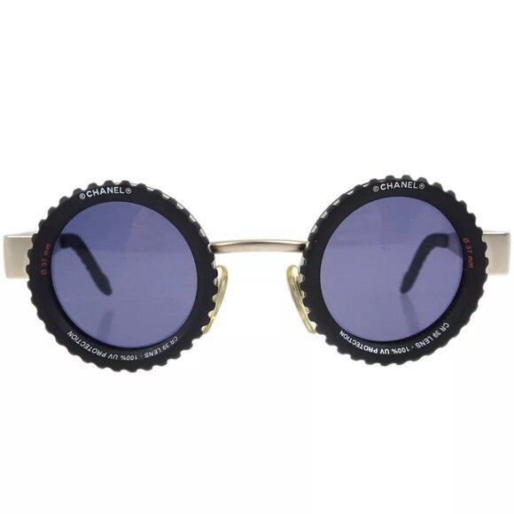 Chanel Round Sunglasses Eyewear Black Small Good - Picture 2 of 7